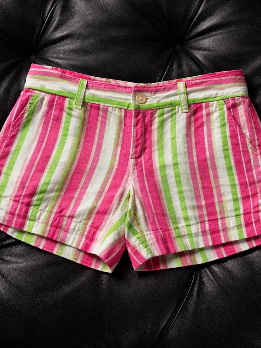 Lilly Pulitzer Pink, Green & White Striped High-Waist Shorts